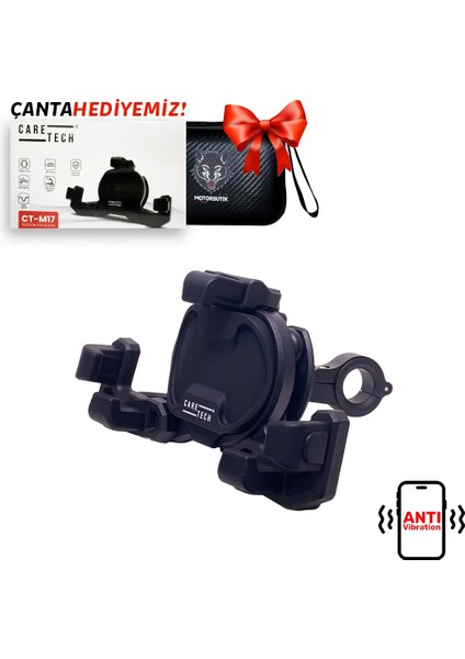 CT-M17 Telefon Tutucu Titreşim Özellikli Motosiklet Gidon Yatay Kullanım Su Geçirmez Üniversal