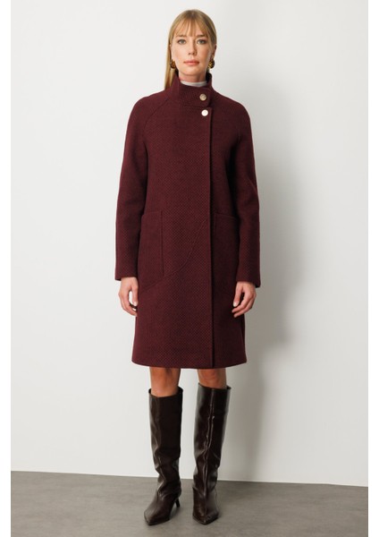 Kadın Dokulu Torba Cepli Kaban 6051 Bordo