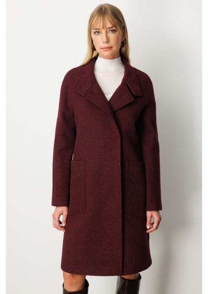 Kadın Dokulu Torba Cepli Kaban 6051 Bordo modelleri