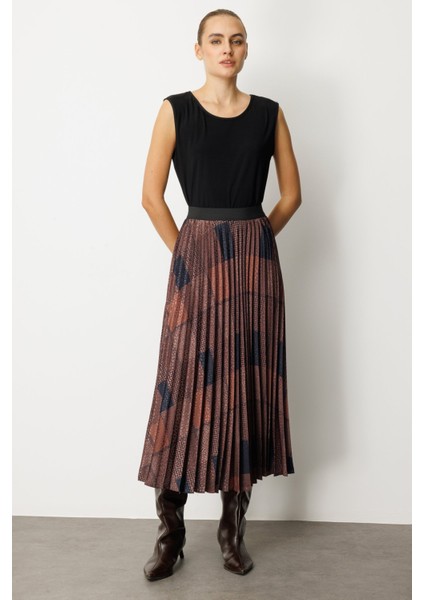 Kadın Desenli Piliseli Etek 2045 Kahverengi fiyatları