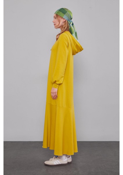 Fıstık Yeşili Kapuşonlu Gizli Cep Detaylı Elbise modelleri