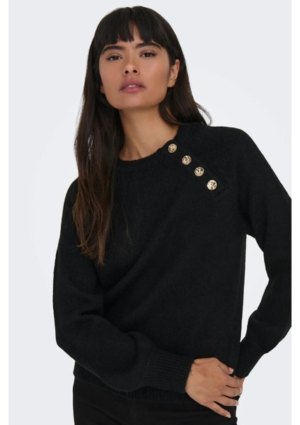 Kadın Onlemma Omuzdan Düğme Kapamalı Örme Kazak 15302253 Siyah fiyatları