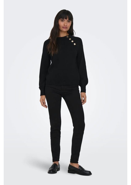 Kadın Onlemma Omuzdan Düğme Kapamalı Örme Kazak 15302253 Siyah modelleri