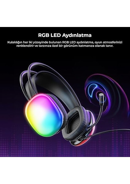 HT409 USB Kablolu Rgb LED Aydınlatmalı Mikrofonlu Kulak Üstü Gaming Kulaklık Siyah fırsatları