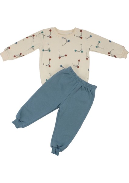 Erkek Çocuk Ekru Mavi Renkli Scooter Baskılı Üç Ip 2'li Takım - 1016171