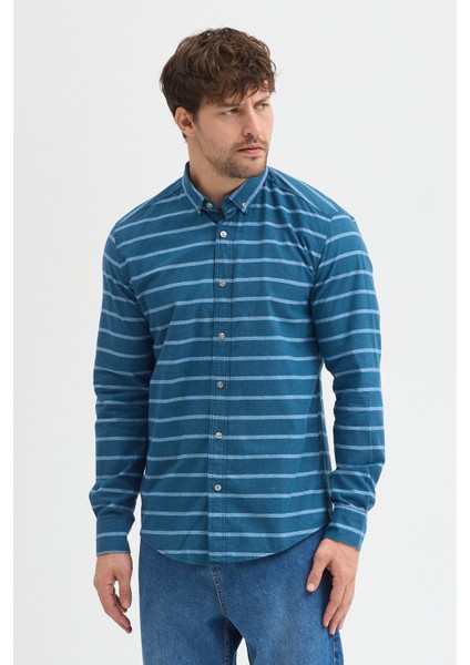 Kaşmir Karışımlı Dikey Çizgili Regular Fit Uzun Kollu Erkek Gömlek fiyatları