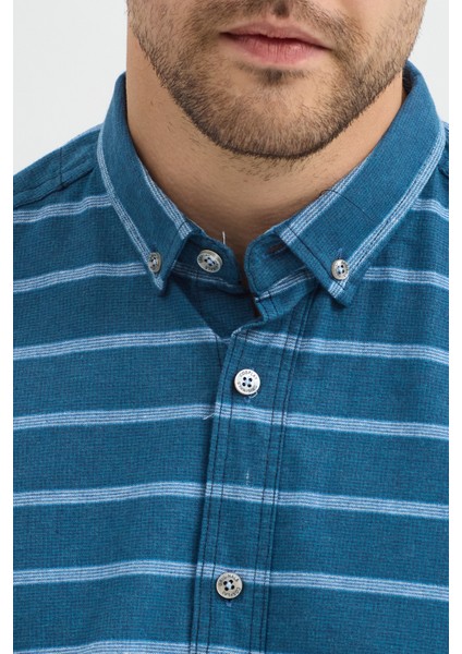 Kaşmir Karışımlı Dikey Çizgili Regular Fit Uzun Kollu Erkek Gömlek fırsatları