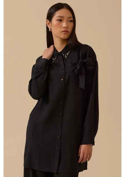 Kadın Bağlama Detaylı Taş Işlemeli Gömlek 1006 Siyah fiyatları