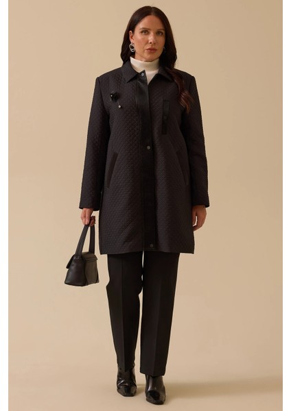 Kadın Büyük Beden Aksesuar Detaylı Kapitone Kap 4007 Siyah