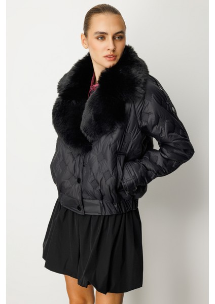 Kadın Yakası Kürklü Şişme Mont 6607 Siyah fiyatları