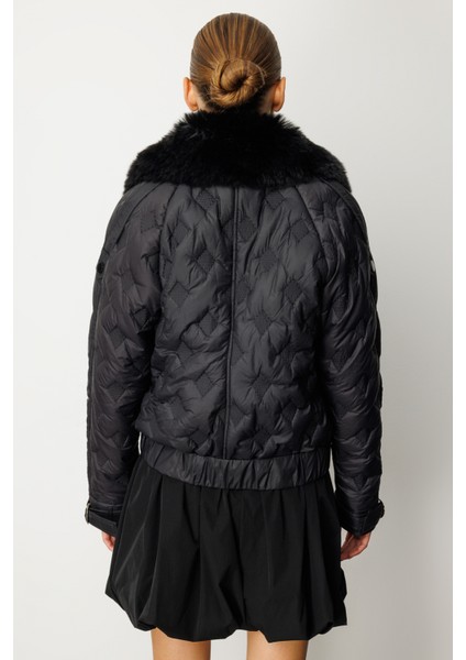 Kadın Yakası Kürklü Şişme Mont 6607 Siyah fırsatları