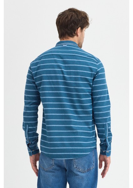 Kaşmir Karışımlı Dikey Çizgili Regular Fit Uzun Kollu Erkek Gömlek