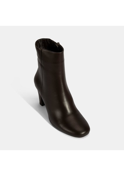 Kadın Kahve Topuklu Deri Bot