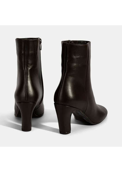 Kadın Kahve Topuklu Deri Bot