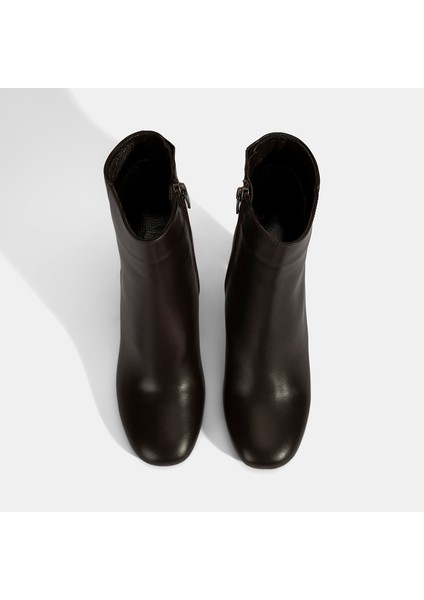 Kadın Kahve Topuklu Deri Bot