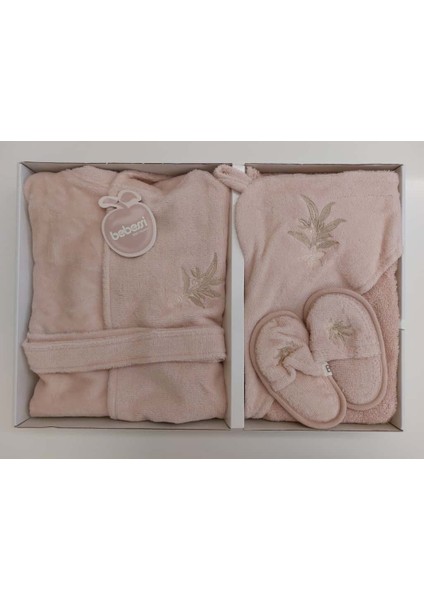 %100 Pamuk Bornoz Seti Pudra Pembe BBSS.PPMB.3980