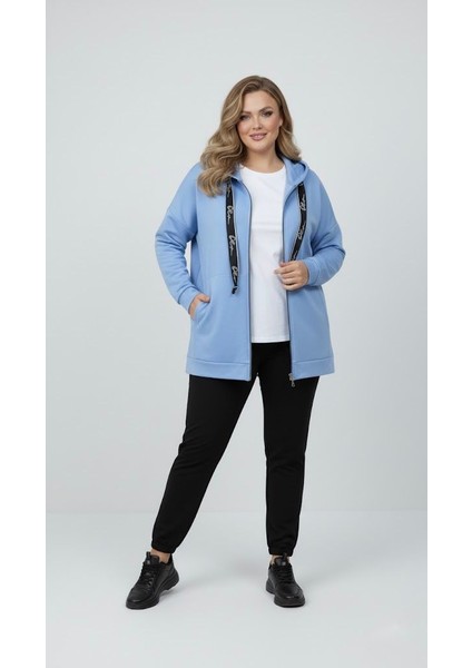 Kadın Büyük Beden Uzun Kollu Kapüşonlu Fermuar Detaylı Sweatshirt 2007 fiyatları