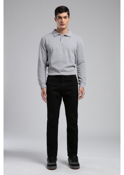 Ricky Yüksek Bel Düz Kesim Düz Paça Siyah Erkek Jean Pantolon