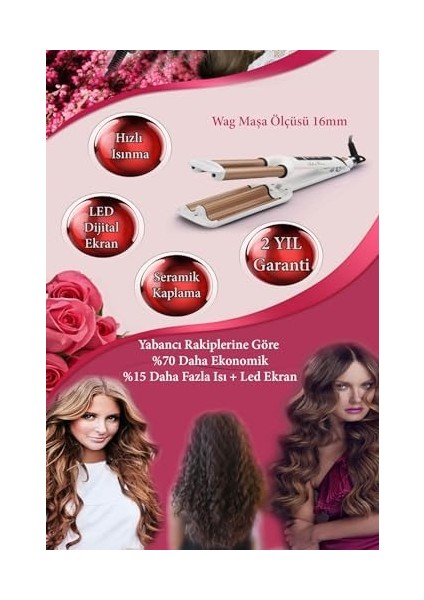 Shibowavy Jolvena Wag Tipi Su Dalgası Saç Maşası 16MM