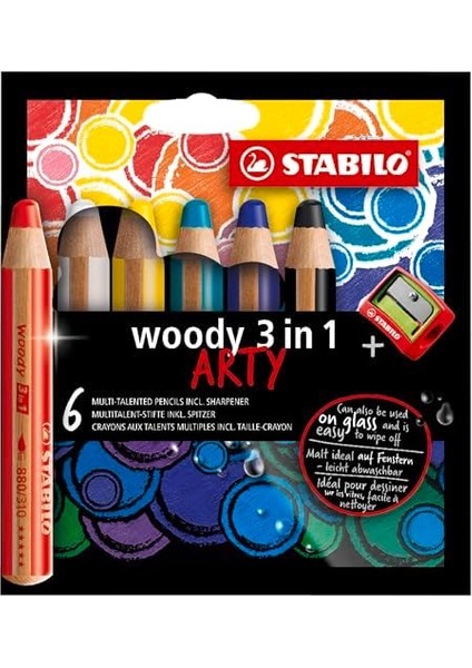 3'ü 1 Arada Arty - Renkli, Sulu ve Mum Tebeşiri - 6'lı Paket - Çeşitli Renkler ve Kalemtıraş fiyatları