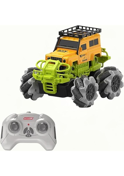 4x4 Offroad Uzaktan Kumandalı Akrobat Drift Arabası Offroad Jeep Araba 360° ve 45° Yatay Hareket Drift Atan Şarjlı Çılgın Araba (Turuncu)