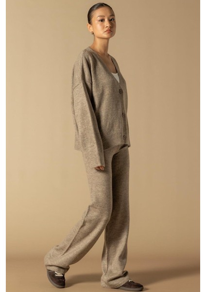 V Yaka Hırka Pantolon Triko Takım Vizon 9368-TK fiyatları