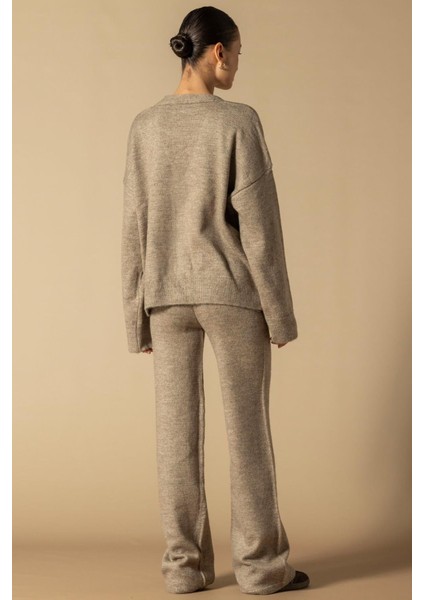 V Yaka Hırka Pantolon Triko Takım Vizon 9368-TK indirimleri