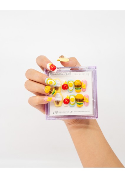 10'lu Renkli Orta Balerin TT1442 Tekrar Kullanılabilir El Yapımı Protez Takma Tırnak - Renkli-S