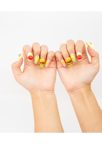 10'lu Renkli Orta Balerin TT1442 Tekrar Kullanılabilir El Yapımı Protez Takma Tırnak - Renkli-S fırsatları