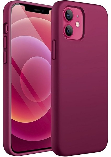 Apple iPhone 12 Uyumlu Silikon Kılıf - Pastel Renk Tonu Esnek Tam Koruma Kapak - Bordo