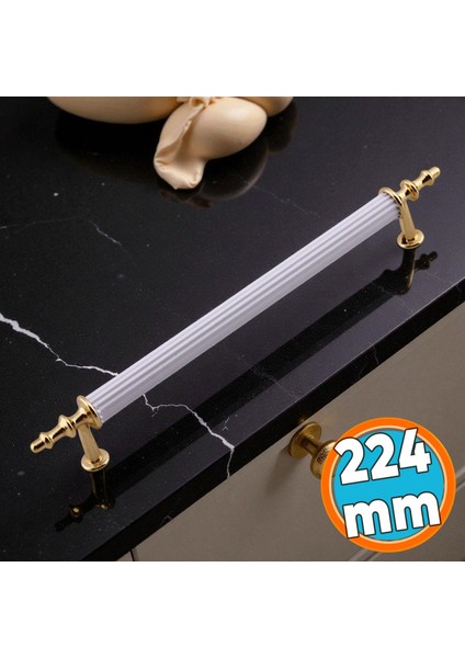 Mobilya Kulp Modern Dayanıklı Dolap Çekmece Kulbu Dekoratif Mobilya Aksesuarı Beyaz Gold 224MM Metal