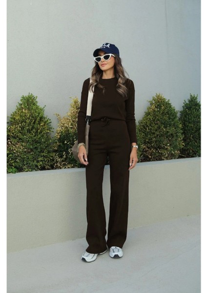 Kadın Fitilli Uzun Kollu Palazzo Paça Esnek Alt Üst Takım