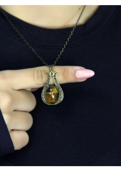 Doğal Taş Kaplangözü Doğal Taşlı Lale Modelli Antik Kadın Kolye EUK44KG