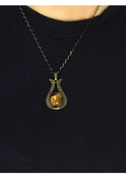 Doğal Taş Kaplangözü Doğal Taşlı Lale Modelli Antik Kadın Kolye EUK44KG fiyatları