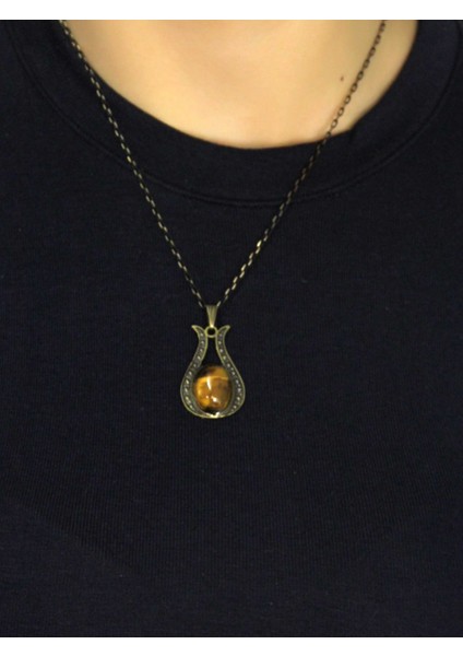 Doğal Taş Kaplangözü Doğal Taşlı Lale Modelli Antik Kadın Kolye EUK44KG modelleri