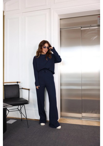 Kadın Fitilli Yüksek Bel Rahat Uzun Kollu Alt Üst Takım