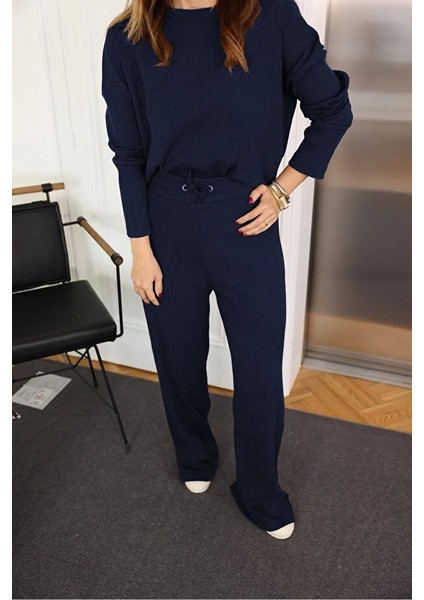 Kadın Fitilli Yüksek Bel Rahat Uzun Kollu Alt Üst Takım fırsatları