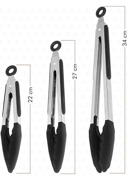 Midori Metal Saplı Silikon Uçlu Kilit Sistemli Smart 3lü Maşa Seti Siyah fiyatları