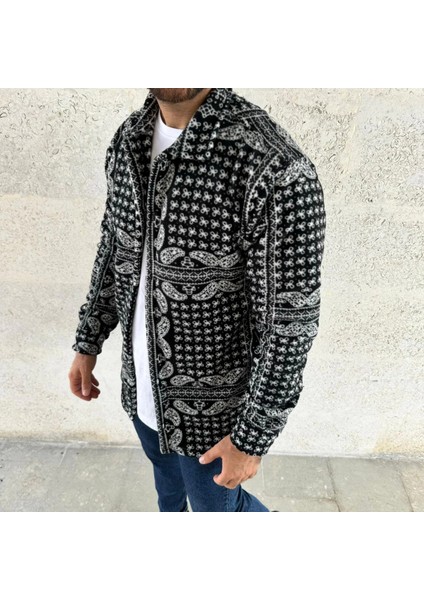 Erkek Polar Fermuarlı Sweatshirt - Kapüşonsuz, Cepli, Yumuşak Dokulu, Oversize Rahat Kalıp, Kışlık Sıcak Tutan Fermuarlı Üst - Siyah modelleri