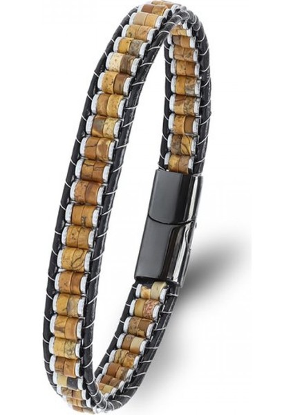 Odun Jasper & Hematit Çelik Örgülü Deri Bileklik 9592B22D8