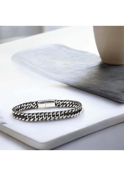 Çift Sıra Otantik Çelik Zincir Bileklik 9595B2D2 fırsatları