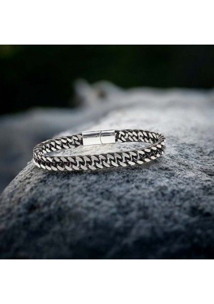 Çift Sıra Otantik Çelik Zincir Bileklik 9595B2D2