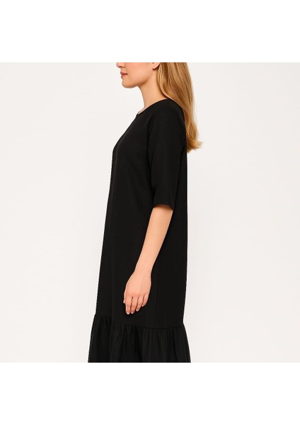 Kadın Büyük Beden Siyah, Dokuma Kumaş Elbise 65N39175 fiyatları