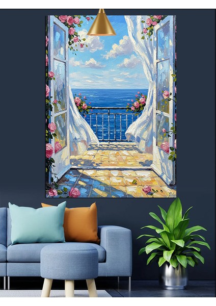 Deniz Manzaralı Sahil Evi Dekoratif Kanvas - Mdf Ahşap Tablo