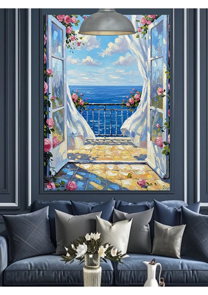 Deniz Manzaralı Sahil Evi Dekoratif Kanvas - Mdf Ahşap Tablo fırsatları