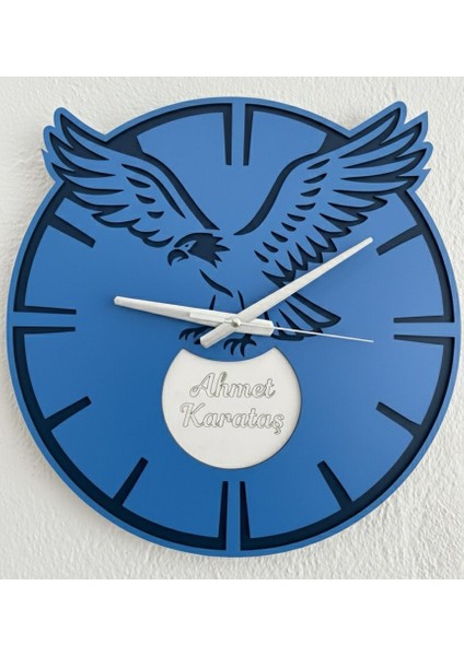 Kişiye Özel Isimli Kartal Tasarımlı Duvar Saati | Lazer Kesim Ahşap Dekor | 40 cm