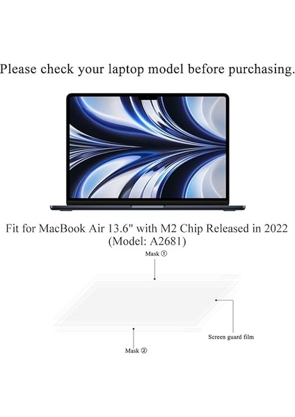 [2 Paket] Hd Şeffaf Ekran Koruyucu 2025-2022 MacBook Air 13,5 Inç M4/m3/m2 Çipli (Modeller: A3240, A3113, A2681) Parmak Izi ve Çizilmeye Dayanıklı Dizüstü Bilgisayar Aksesuarları (Yüksek fiyatları