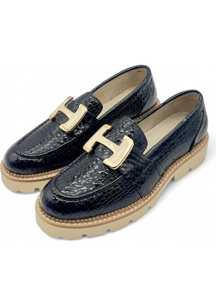 Harlow Acı Kahve Kroko Toka Detaylı Hakiki Deri Maskülen Kadın Loafer modelleri