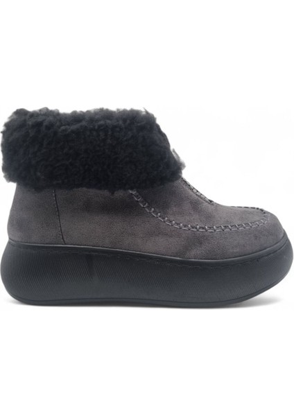 Kadın Kalın Taban Kürk Astarlı Önden Fermuarlı Bot Gri - 39 modelleri