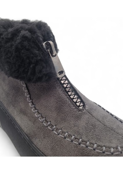 Kadın Kalın Taban Kürk Astarlı Önden Fermuarlı Bot Gri - 39 fırsatları